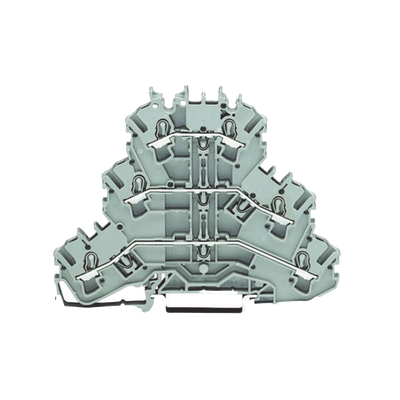 Borna de Paso Triple / 3 Niveles L/L/L / 6 Puntos Conexión / Push-in CAGE CLAMP® / 2.5 mm² / 24 A / 500 V / Aplicaciones Ex e II / Carril DIN 35x15 y 35x7.5