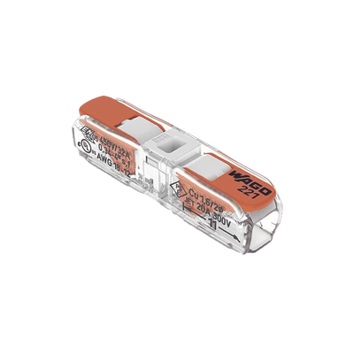 Conector de Instalación en Línea / CAGE CLAMP® con Palancas / 2 Polos / 4 mm² Máx. (12 AWG) / Transparente / 600V UL / 32A / IP20 / T85 85°C