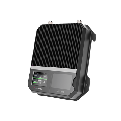 Amplificador Office 200 para 4G, 3G, 2G y llamada VoLTE y convencional. Especial para personalizarlo con antenas, cables y accesorios de acuerdo al requerimiento de la instalación. Puede cubrir áreas de hasta 1600 Metros Cuadrados