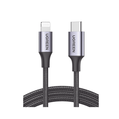 Cable USB-C a Lightning | 1 Metro (3.28 Pies) | Certificado MFi | Carga Rápida 60W | 480 Mbps | Conector C94 | Adecuado para iPhone, iPad y iPod | Protección Integrada | Caja de Aluminio | Nylon Trenzado | Color Negro