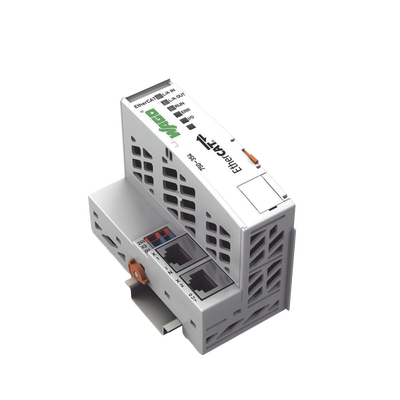 Coupler Fieldbus EtherCAT / 100 Mbit/s / Hasta 64 Módulos I/O / Proceso de Imagen 1024 Bytes / 24 VDC / IP20 / Certificaciones ATEX IECEx / Montaje Riel DIN