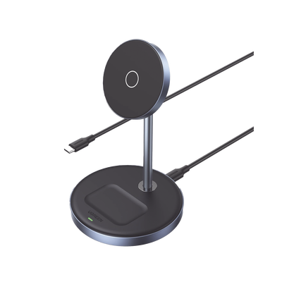 Soporte de Carga Inalámbrica | 3 en 1 | Compatible con MagSafe | Perfecto para iPhone y  AirPods | Carga Rápida Adaptativa /Simultanea | Múltiples Protecciones | Luz Indicadora LED | Aleación de Aluminio | Incluye Cable