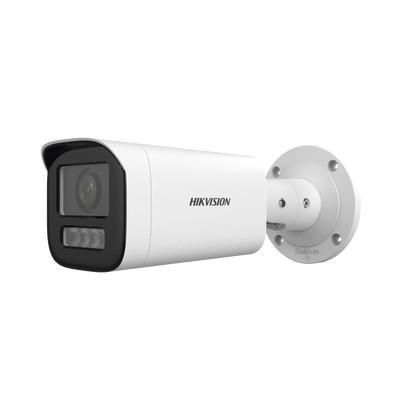 Bala IP 4 Megapíxel / Lente Motorizado 2.8 a 12 mm / Dual Light (50 mts IR + 50 mts Luz Blanca) / ACUSENSE Lite / Microfono Integrado / Exterior IP67 / WDR 120 dB / PoE  / Micro SD / Alarmas I/O