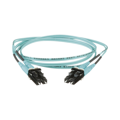 Jumper de Fibra Optica Multimodo 50/125 OM3, LC-LC Duplex, OFNR (Riser), Color Aqua, 0.50 Metros (1.64 Pies)