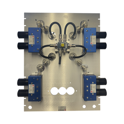 Combinador en Panel para Rack 19" 400-512 MHz, 4 Canales (8" Diam.) 250 kHz, 100/150 Watt, N Hembras.