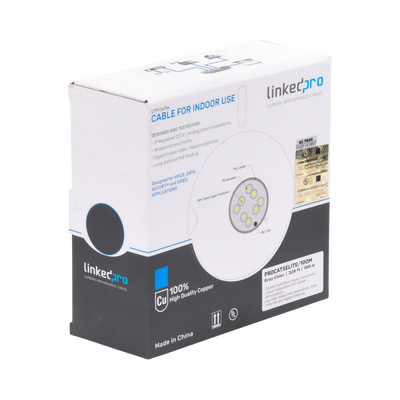 Bobina de Cable de 100 Metros (328.08 Pies), Cat5e, 24 AWG, Color Gris, UL, para Aplicaciones en Videovigilancia, Redes de Datos. Uso Interior