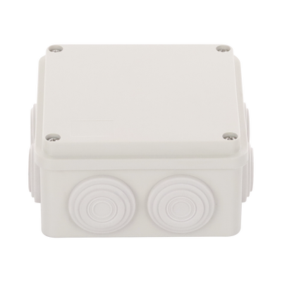 Caja Derivación-Conexión de Plástico (100 X 100 X 54 mm) con 7 Glándulas de Goma. Para Instalaciones Comerciales, Residenciales e Industriales. Incluye Tornillería para su Tapa.