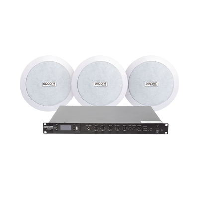KIT de Amplificador de 120W para Rack SF120DTB | 3 Altavoces de Plafón de 5.5in SF-206P | 3.75 - 30W | Sistema 70/100V