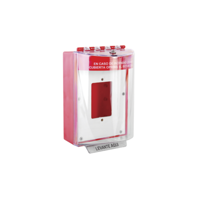 Cubierta Universal De Policarbonato Con Espaciador y Placa De Montaje Interna, Texto De Incendio En Español, Interior/Exterior, Serie Universal Stopper®