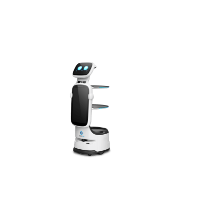 Robot de Servicio Dinerbot T11 / Navegación en Pasillos 49 cm (19.3 in) / 5 Sensores Visión Estereoscópica / VSLAM / IA Recogida Autónoma / Pantalla 18.5" / Chasis 6 Ruedas