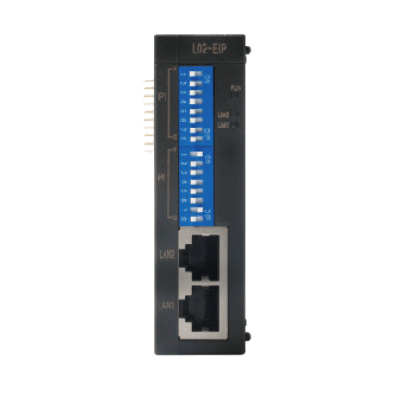 Acoplador de Bus EtherNet/IP / Adaptador Slave / 2 Puertos RJ45 con Switch / Topología Daisy Chain / Hasta 16 Módulos L02S / Arquitectura S Mejorada / Montaje Riel DIN